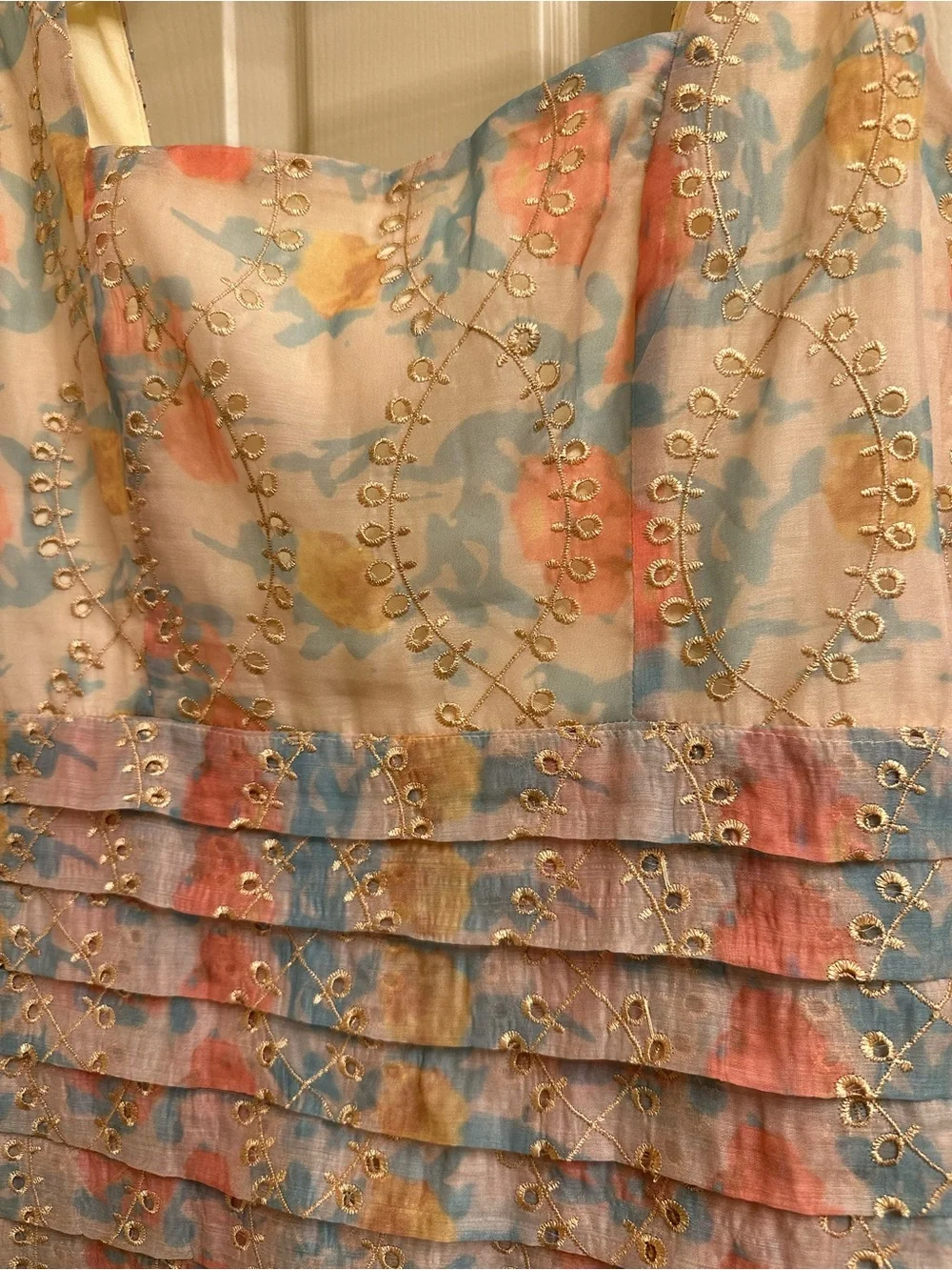 Floral Eyelet Tiered Mini Dress in Pastel Multi